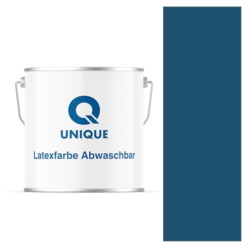 Q UNIQUE Latexfarbe ABWASCHBAR 5L (ca.35m2) Marineblau, Waschbare, hochdeckende, tiefmatte Latexfarbe auf Basis von Ethylen-Vinylacetat-Copolymer. VOC-frei, geeignet für Wände/Decken in Innenräu von Q UNIQUE