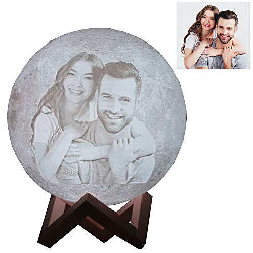 Personalisierte Fototext Benutzerdefinierte Mondlampe Nachtlicht 3D-Druck Wiederaufladbare Lampe LED Mondlicht Jetzt angepasst Kinder Kinderzimmer dekorativ für Ehemann Mutter Sohn (18CM) von Q&K