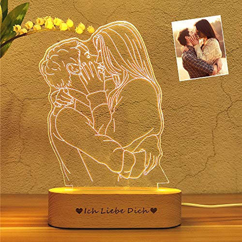 Q&K Personalisierte benutzerdefinierte Foto 3D Lampe Foto Gravur benutzerdefinierte Text 3D Nachtlicht mit Ihrem eigenen Bild & Text für Kinder Weihnachten besten Geschenke (Ein-Personen-Foto) von Q&K