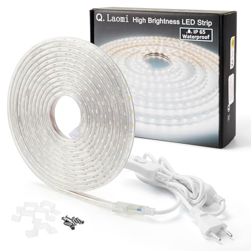 LED Streifen 6 Meter mit Schalter, Weiß IP65 Wasserdicht Led Band, LED Strip 230V, Leuchtstreifen, LED Lichtleiste von Q.Laomi