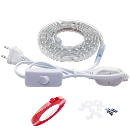 Q.Laomi LED Band 1 Meter Weiß, LED Leiste Wasserdicht IP65 LED Lichtleiste mit Schalter, LED Streifen 230V LED Leuchtband, Weiß von Q.Laomi
