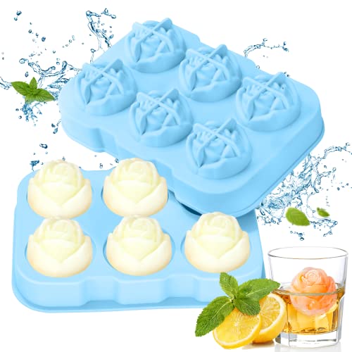 Eiswürfelform Silikon Rose,Eiswürfelbehälter 6 Rose Eiswürfel,Rose Eiswürfelbehälter Mit Deckel,Eiswürfelformen BPA Frei,für Gekühlte Getränke, Cocktails und Saftgetränke Ice Cube Tray (Hellblau) von QABRTYG