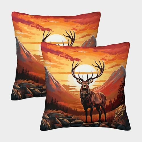 QADDKRTEV Hirsch 2er Set Kissenhülle Kissenbezug Sofakissen für Sofa Schlafzimmer Kissenhülle 40x40cm von QADDKRTEV
