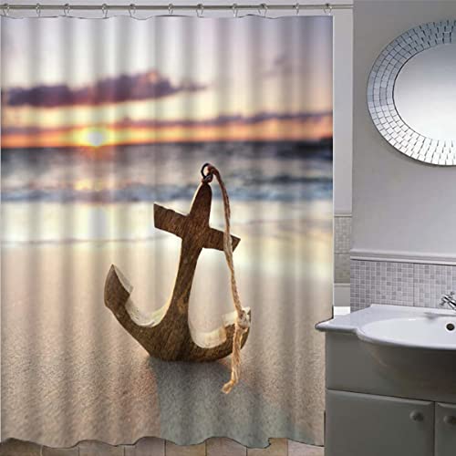 Duschvorhang Anti-Schimmel 240x200 Hölzerner Anker Anti-Bakteriell Stoff Polyester Badewanne Vorhang Wasserdicht Waschbar Shower Curtain mit 12 Haken Badezimmerzubehör Sonnenuntergang Bad Vorhäng von QALEYA