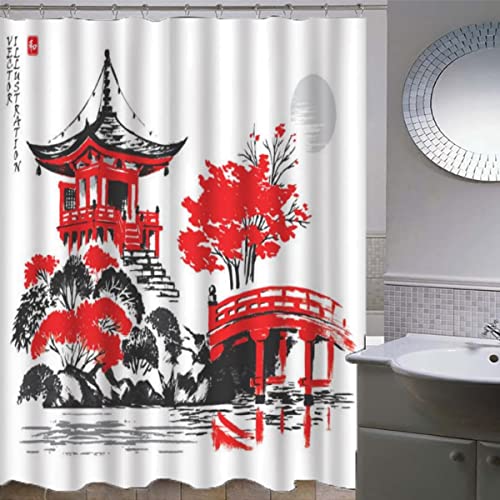 QALEYA Anti-Schimmel Duschvorhänge 180x200 Japan Wasserdicht Waschbar Polyester Stoff Shower Curtain mit 12 Duschvorhangringe für Badewanne Dusche Badezimmer Badvorhang 3D Tokio von QALEYA
