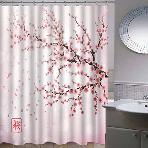 QALEYA Anti-Schimmel Duschvorhänge 180x200 Japanische Kirschblüten Wasserdicht Waschbar Polyester Stoff Shower Curtain mit 12 Duschvorhangringe für Badewanne Dusche Badezimmer Badvorhang 3D Rosa von QALEYA