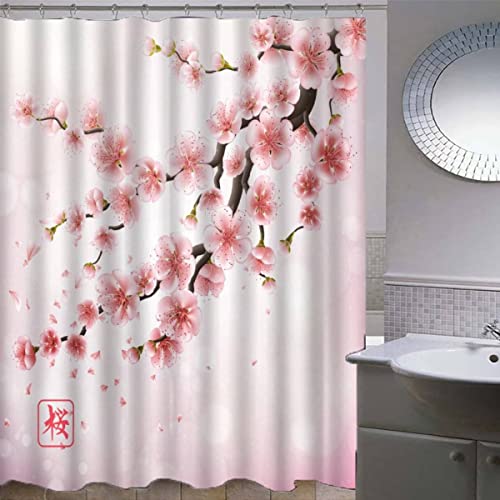 QALEYA Duschvorhang 180x180 Anti-Schimmel Japanische Kirschblüten Polyester Stoff Badvorhang mit 12 Duschvorhangringen für Dusche Badewanne Badezimmer Rosa Wasserdicht Waschbar Shower Curtain von QALEYA