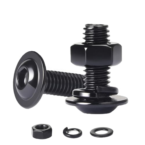 QANCEN 10 Stück Flanschschrauben mit Halbrundkopf, M6 x 80 mm, schwarze 304 Edelstahl, Mutter und Bolzen, Vollgewinde mit Flach- und Sicherungsscheiben, Sortimentsset von QANCEN