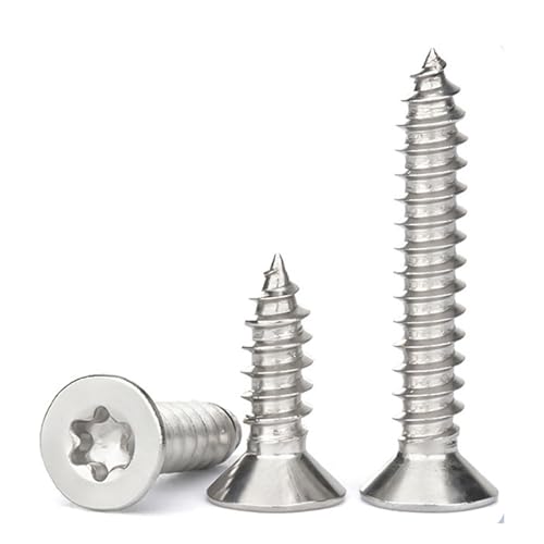 QANCEN 50 Stück M6 x 50 mm Torx selbstschneidende Holzschrauben, Flachkopf-Senkkopf-Torx-Sicherheits-Diebstahlschutzschraube, 304 Edelstahl, selbstbohrende Blechschraube von QANCEN