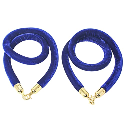 Absperrseil mit Pfosten, blaues polierten Haken, 2er-Pack Sicherheitsseile aus Samt zur Kontrolle von Menschenmengen for besondere Veranstaltungen/Handel(Gold Clips,2m/6.5ft) von QAONEAY