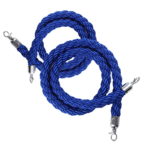 Absperrseil zur Kontrolle von Menschenmengen, 2er-Pack blaues, 2,8 cm dickes geflochtenes Seil for Absperrpfosten, rund gewebte sichere der Warteschlangenlinie, mit versilbertem(250Cm/8.2Ft) von QAONEAY