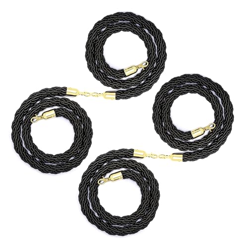 Absperrseil zur Kontrolle von Menschenmengen, 4er-Pack Absperrseile mit goldenen Haken, dickes kommerzielles hängendes Verkehrskontrollseil for Partys(Black,2m/6.5ft) von QAONEAY