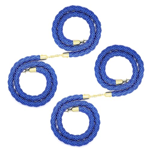 Absperrseil zur Kontrolle von Menschenmengen, 4er-Pack Absperrseile mit goldenen Haken, dickes kommerzielles hängendes Verkehrskontrollseil for Partys(Blue,1.5m/5ft) von QAONEAY