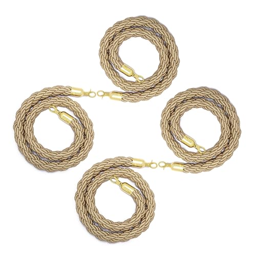 Absperrseil zur Kontrolle von Menschenmengen, 4er-Pack Absperrseile mit goldenen Haken, dickes kommerzielles hängendes Verkehrskontrollseil for Partys(Khaki,1.5m/5ft) von QAONEAY