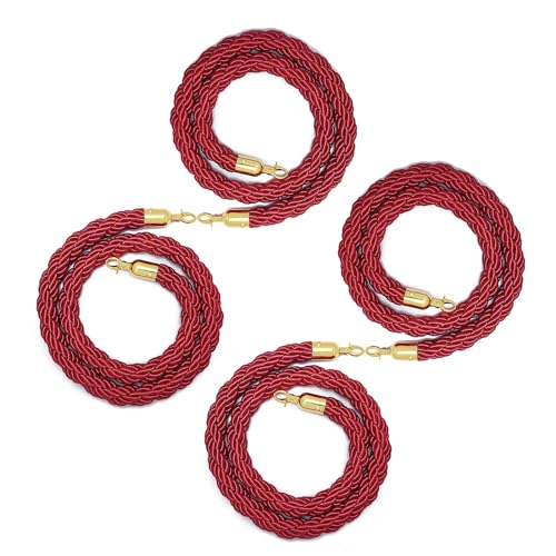 Absperrseil zur Kontrolle von Menschenmengen, 4er-Pack Absperrseile mit goldenen Haken, dickes kommerzielles hängendes Verkehrskontrollseil for Partys(Red,1m/3.2ft) von QAONEAY