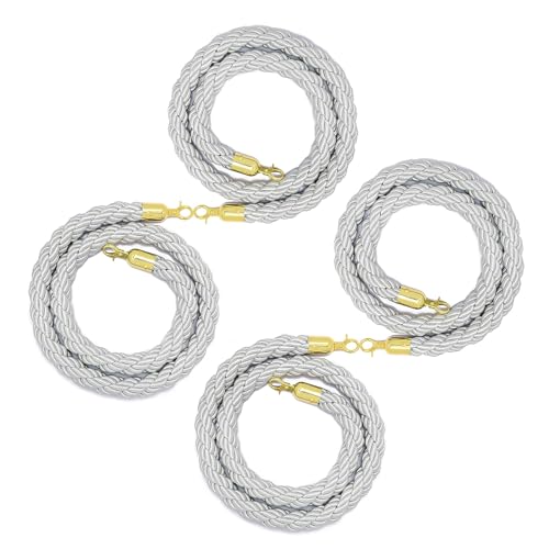 Absperrseil zur Kontrolle von Menschenmengen, 4er-Pack Absperrseile mit goldenen Haken, dickes kommerzielles hängendes Verkehrskontrollseil for Partys(Silver,1.5m/5ft) von QAONEAY