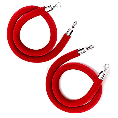 Absperrseil zur Kontrolle von Menschenmengen, Absperrseile aus rotem Samt, 3,2 cm dicke for Aufhängen mit silbernen Haken for Partyveranstaltungen/Hochzeiten/Hotelfeiern(122cm/4ft) von QAONEAY