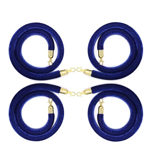Absperrseil zur Kontrolle von Menschenmengen, aus Samt mit goldenem Haken, Trennlinie for Verkehrskontrolle und Warteschlangen, kommerzielle Hängeseile, 4er-Pack Absperrseile(Blue,2m/6.5ft) von QAONEAY