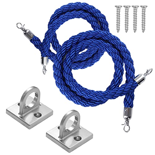 Absperrseil zur Kontrolle von Menschenmengen, blaue Seil-Sicherheitsbarrieren for Partys im Freien, Trennseile, dickes for Aufhängen mit silbernen Haken, Trennwand for Warteschlangen(2m/6.5ft) von QAONEAY