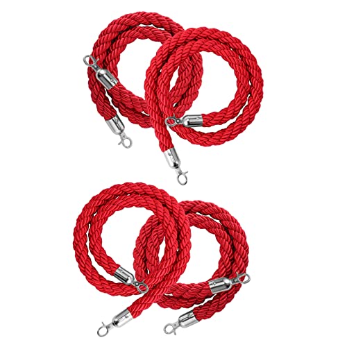 Absperrseil zur Kontrolle von Menschenmengen, rotes for die Hotellobby, geflochtenes Partyseil for Absperr-/Warteschlangenlinien mit Haken, Seilabsperrung(Silver Hooks,3.5m/11.4ft) von QAONEAY