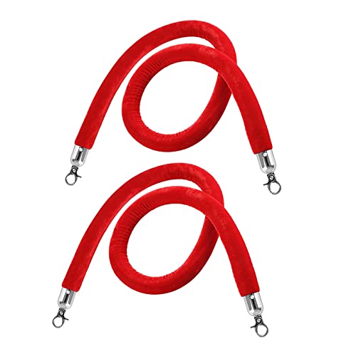 Absperrseil zur Kontrolle von Menschenmengen, weiß, schwarz, lila, blau, rot, hängende Seile aus Samt, Absperrseile, geeignet for gewerbliche Standorte/Theater/Banken, 2er-Pack(Red,6ft/183cm) von QAONEAY
