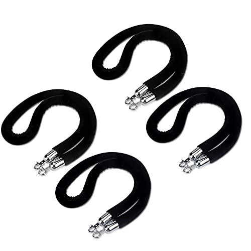 Absperrseile zur Kontrolle von Menschenmengen, 4er-Pack aus schwarzem Samt, robuste Sicherheitsabsperrungen Seilen mit silbernen Haken, for Hotellobby-Theater(2.5m/8.2ft) von QAONEAY