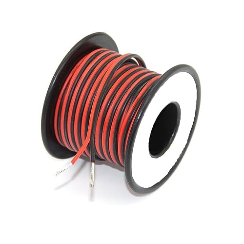Flexibles Kabel, 2-adrig, parallel, 16 AWG, Silikon-Elektrokabel, sauerstoffverzinnte Kupferleitung, schwarz, 9 Meter und rot, 9 Meter, roter Verlängerungsstecker Flexibles Kabel, 2-adrig, parallel, 16 AWG, Silikon-Elektrokabel, sauerstoffverzinnte Kupferleitung, schwarz, 9 Meter und rot, 9 Meter, roter Verlängerungsstecker von QAONEAY
