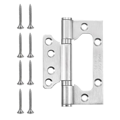 Klappscharniere, 2 Stück 4x3 Zoll Türscharniere ohne Einsteckschloss, geräuschlos, Edelstahl-Falttürscharniere mit Befestigungsschrauben, gebürstete Oberfläche for Möbelfenster, Silber(Silver) von QAONEAY
