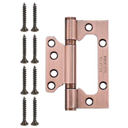 Klappscharniere, 6 Stück 4x3 Zoll Türscharniere ohne Einsteckschloss, geräuschlos, Edelstahl-Falttürscharniere mit Befestigungsschrauben, gebürstete Oberfläche for Möbelfenster, Gelbbronze(Red Bronze) von QAONEAY