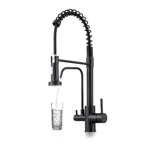 QAOYEDE 3 Wege Küchenarmatur, Pull Down 3 in 1 Küchenarmatur mit Filterarmaturen, Spültischarmatur für Ro System, Trinkwasserhahn, Mattschwarz (Ohne Filtergerät) von QAOYEDE