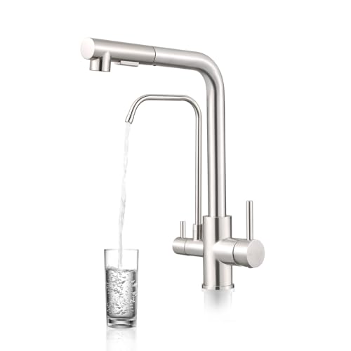 QAOYEDE 3-Wege-Küchenarmatur mit gereinigtem Wasserhahn, ausziehbare Küchenspüle-Armaturen mit Filter, Trinkwasserarmaturen, Umkehrosmose-Wasserhahn von QAOYEDE