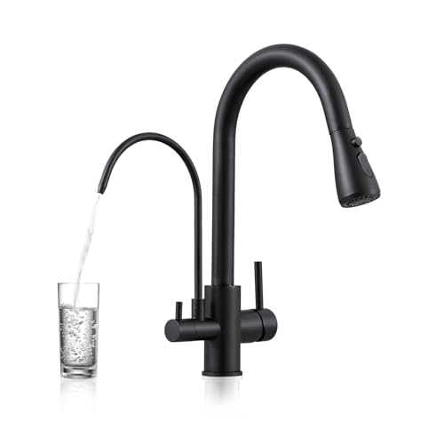 QAOYEDE Schwarz 3-in-1 Küchenarmatur mit Filterarmaturen, Pull Down Sprayer 3-Wege-Küchenarmatur, Trinkwasserhahn für RO-System von QAOYEDE