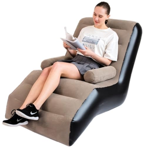 Lazy Sofa, aufblasbarer Loungesessel mit beflockter Rückenlehne, geeignet for Familienterrasse, Garten, Schwimmbad, Camping (mit Luftpumpe) von QAQCDAHJI