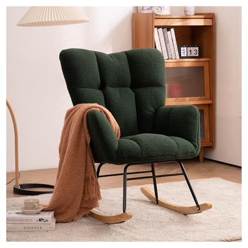 QAQCDAHJI 10 Mid Century Moderner Schaukelstuhl mit Teddystoff und gepolsterter Sitzfläche for Wohnzimmer und Schlafzimmer (dunkelgrün)(Dark Green) von QAQCDAHJI