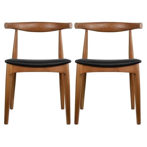 QAQCDAHJI 2er-Set Moderne Esszimmerstühle im Landhausstil aus echtem Massivholz mit gepolsterter Sitzfläche, Ellenbogen-Seitenstuhl (Sitzfläche naturbeige)(Brown) von QAQCDAHJI