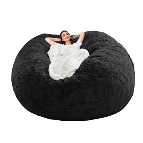 QAQCDAHJI Bezug for riesigen Sitzsack (ohne Füllung), runder, weicher Bezug for Wohnzimmermöbel for Sitzsack und Schlafsofa (1,8 m)(Black,5FT) von QAQCDAHJI