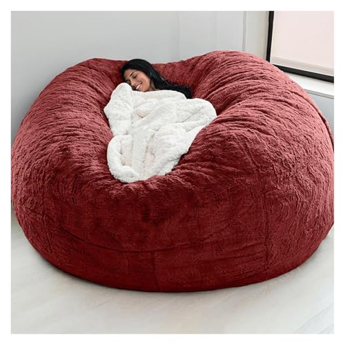 QAQCDAHJI Bezug for riesigen Sitzsack (ohne Füllung), runder, weicher Bezug for Wohnzimmermöbel for Sitzsack und Schlafsofa (1,8 m)(Wine Red,7FT) von QAQCDAHJI