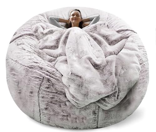 QAQCDAHJI Bezug für Sitzsack, rund, (ohne Füllung), aus weichem und flauschigem PV-Samt, für Schlafsofa, Wohnzimmer, Faultiersofa (Schnee-Kaffee, 180 cm) von QAQCDAHJI