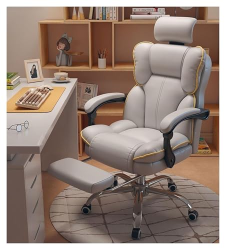 QAQCDAHJI Bürostuhl, großer, hoher Computerstuhl mit Lordosenstütze und Fußstütze, drehbarer Lederrollstuhl mit Verstellbarer Rückenlehne (schwarz)(Gray+Yellow,Sponge Plus Latex) von QAQCDAHJI