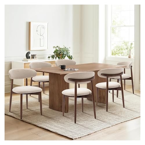 QAQCDAHJI Esszimmerstuhl-Set aus Holz, 4er-Set, Moderne, mit Stoff gepolsterte Küchen-Seitenstühle, Esszimmerstühle im Landhausstil mit Füßen, Beige(Beige,Set of 6) von QAQCDAHJI