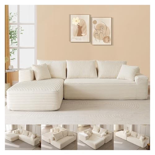 QAQCDAHJI L-förmiges, knochenloses modulares Sofa mit Liegefunktion, modulares Wolkensofa aus Memory-Schaum, Box-Kompressionssofa (schwarzer Cord)(Beige,Left Facing Chaise) von QAQCDAHJI