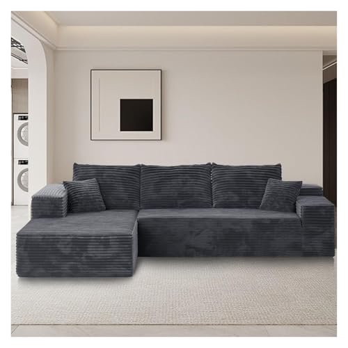 QAQCDAHJI L-förmiges, knochenloses modulares Sofa mit Liegefunktion, modulares Wolkensofa aus Memory-Schaum, Box-Kompressionssofa (schwarzer Cord)(Gray,Left Facing Chaise) von QAQCDAHJI