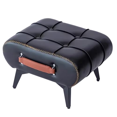 QAQCDAHJI Leder-Fußhocker mit Griff, moderner tragbarer Fußhocker mit Holzbeinen, for zusätzliche Sitzgelegenheiten im Eingangsbereich des Wohnzimmers (H26 cm, Braun)(Black) von QAQCDAHJI