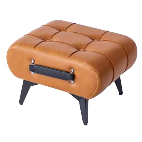 QAQCDAHJI Leder-Fußhocker mit Griff, moderner tragbarer Fußhocker mit Holzbeinen, for zusätzliche Sitzgelegenheiten im Eingangsbereich des Wohnzimmers (H26 cm, Braun)(Brown) von QAQCDAHJI