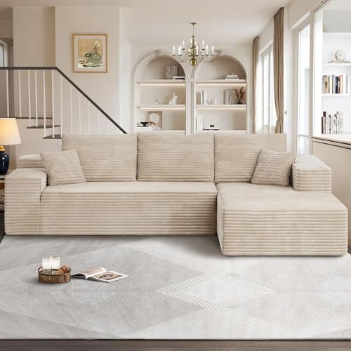 QAQCDAHJI Modulares L-förmiges Sofa, kein Zusammenbau erforderlich, mit tiefer Sitzfläche, Flauschiges Sofa mit Schlafliege for das Wohnzimmer (Beige)(Beige,Left Facing Chaise) von QAQCDAHJI