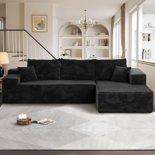 QAQCDAHJI Modulares L-förmiges Sofa, kein Zusammenbau erforderlich, mit tiefer Sitzfläche, Flauschiges Sofa mit Schlafliege for das Wohnzimmer (Beige)(Black,Right Facing Chaise) von QAQCDAHJI