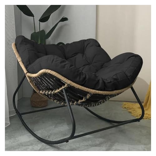 QAQCDAHJI Papasan-Sessel for den Innenbereich, übergroße Korbliege, Freizeit-Eierstuhl for die Terrasse, for Balkon, Garten, Wohnzimmer (Beige)(Black,Small) von QAQCDAHJI