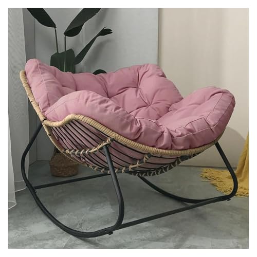 QAQCDAHJI Rattan-Schaukelstuhl mit Kissen, Eierform, Garten-Loungesessel for den Innenbereich, Dickes Kissen, Eierstuhl aus Stahl (grau)(Pink) von QAQCDAHJI