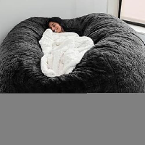 QAQCDAHJI Riesiger Sitzsack aus Fell for Erwachsene, Sitzsackbezug, weicher und Flauschiger Sitzsack aus Kunstfell (ungefüllt, 1,83 m)(Black) von QAQCDAHJI