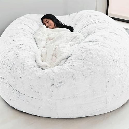 QAQCDAHJI Riesiger Sitzsack aus Fell for Erwachsene, Sitzsackbezug, weicher und Flauschiger Sitzsack aus Kunstfell (ungefüllt, 1,83 m)(White) von QAQCDAHJI